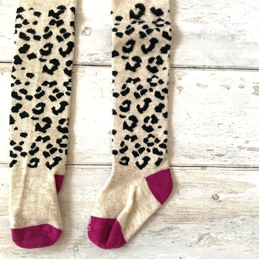 Gymboree 2T 3T Girls Knit Tights Cream Oatmeal Leggings Animal Print Toddler